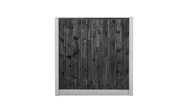 21-planks grenen schutting zwart - beton grijs 200cm • Gras en Groen Schuttingen